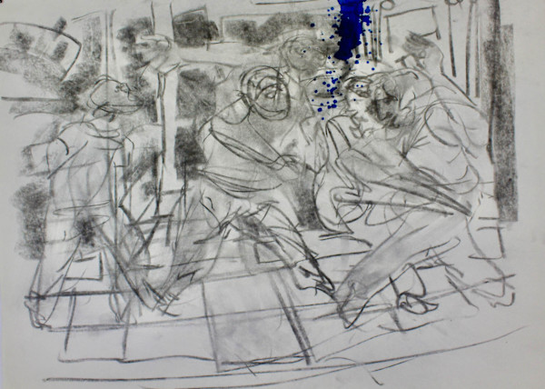 Untitled - Multiple Figures in Motion (with Ink Splotch) by Leopold Segedin