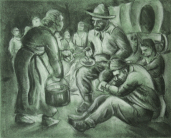 Untitled - People at Soup Wagon by Leopold Segedin