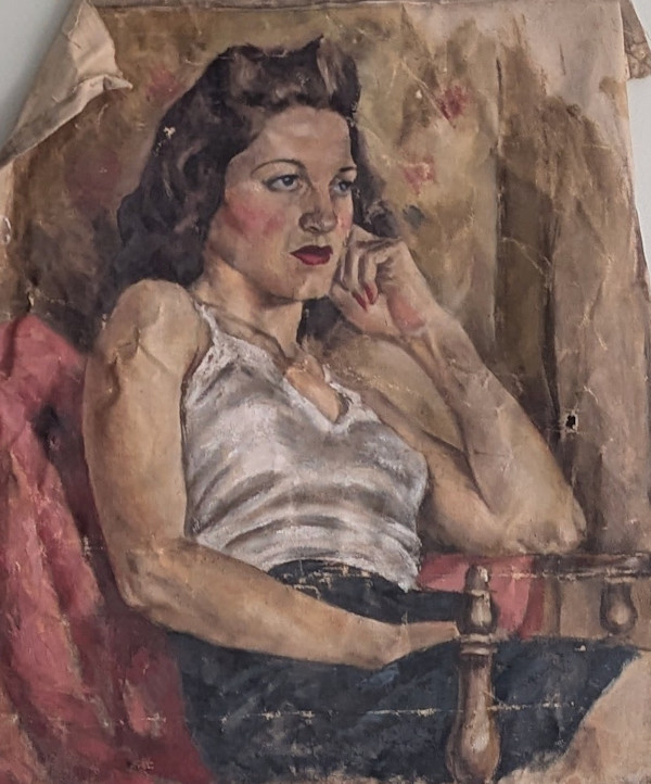 Untitled - Portrait of Woman in White Shirt and Black Skirt) (c1947) by Leopold Segedin