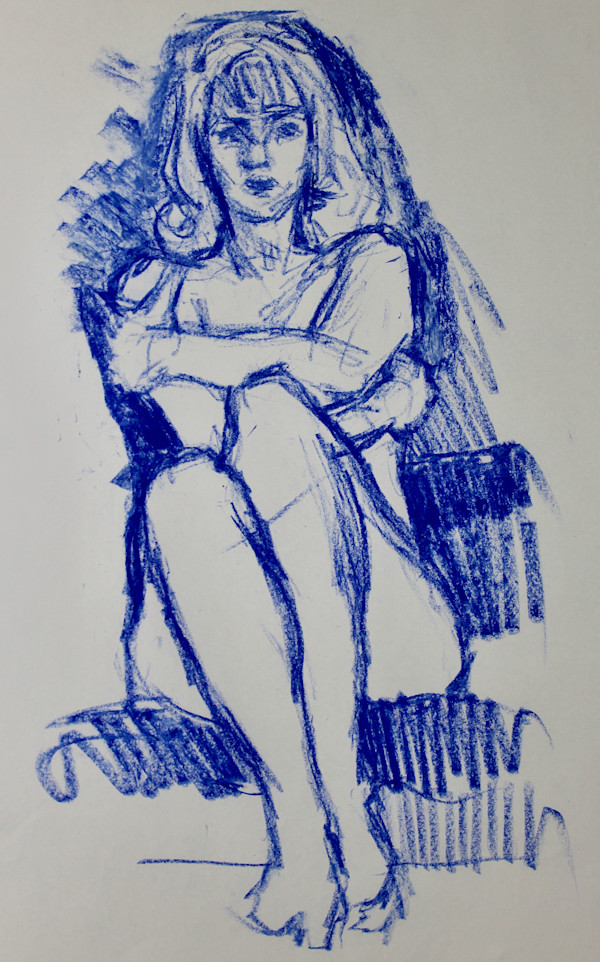 Untitled - Seated Nude Woman (in Blue) by Leopold Segedin