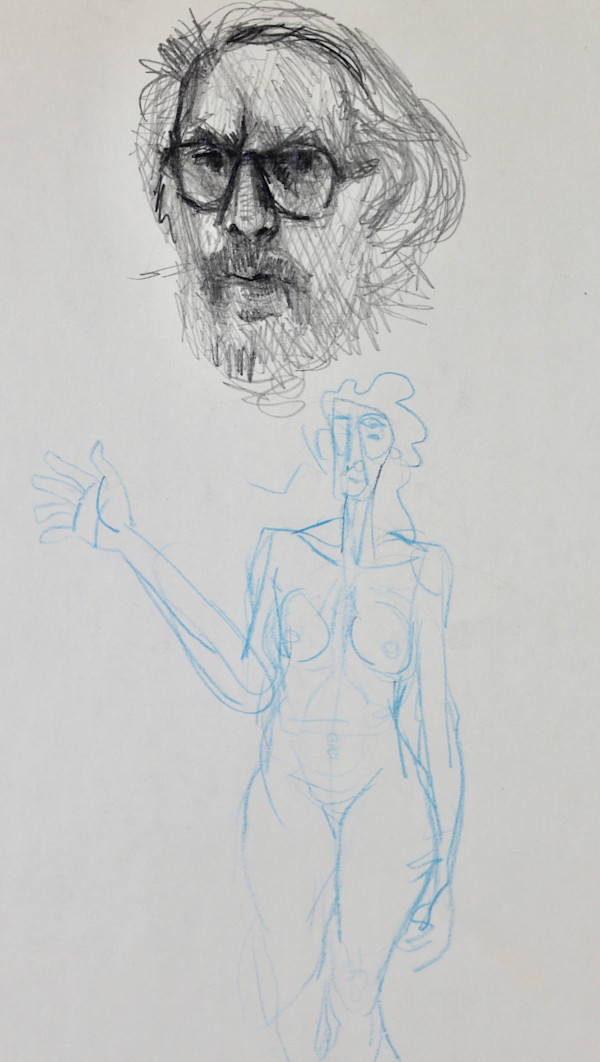 Untitled - Self Portrait plus Nude Woman Waving by Leopold Segedin