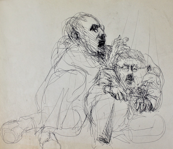 Untitled - Two Crouching Figures (Leo and Marionette?) by Leopold Segedin