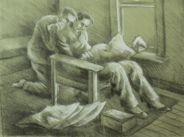 Untitled - Two Men Reading Newspaper by Leopold Segedin