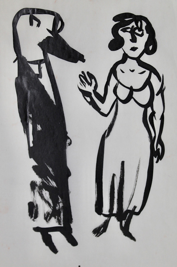 Untitled - Woman and Unknown Figure by Leopold Segedin