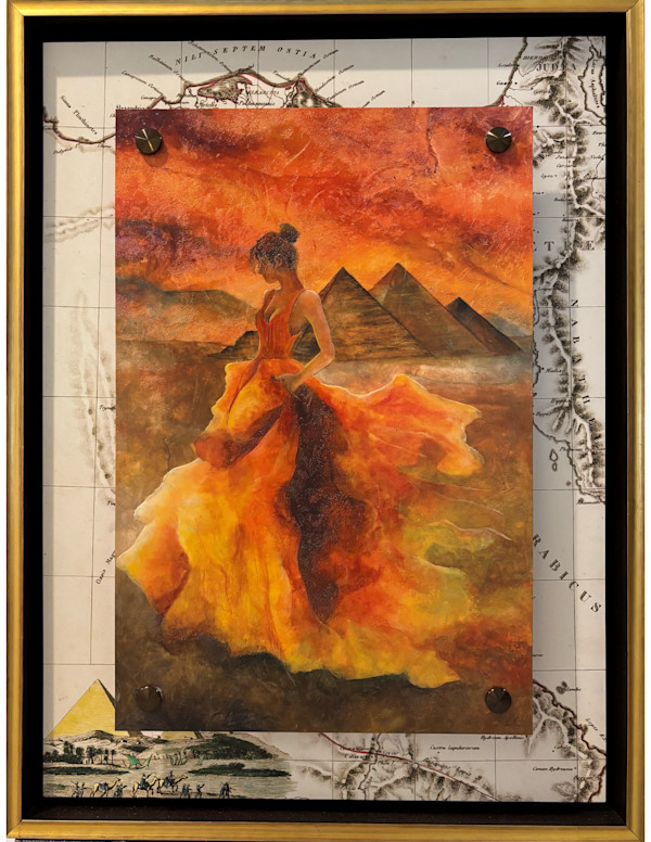 ELYSIAN FLAMES IN THE DESERT PAINTING PLUS UNDER SHOWING  THE MAP OF EGYPH by JACINTHE LACROIX. MASTER SCULPTOR AND ARTIST, Image 2.