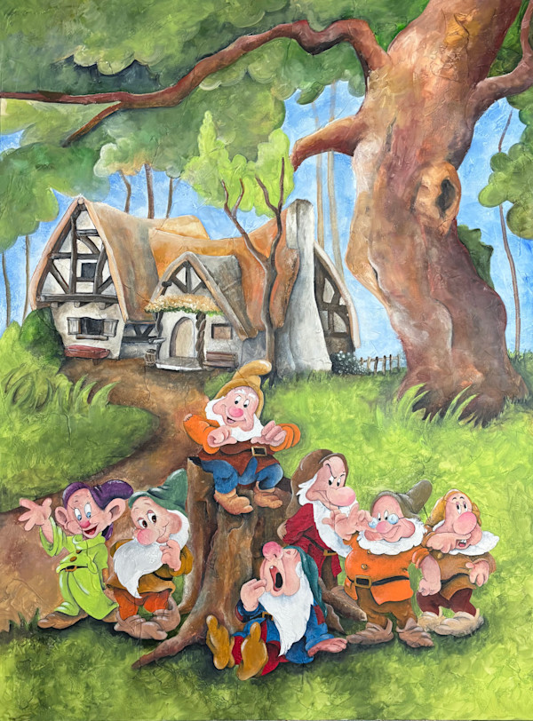 A BUNDLE OF JOY  (7 DWARFS) PAINTING.    . by JACINTHE LACROIX. MASTER SCULPTOR AND ARTIST