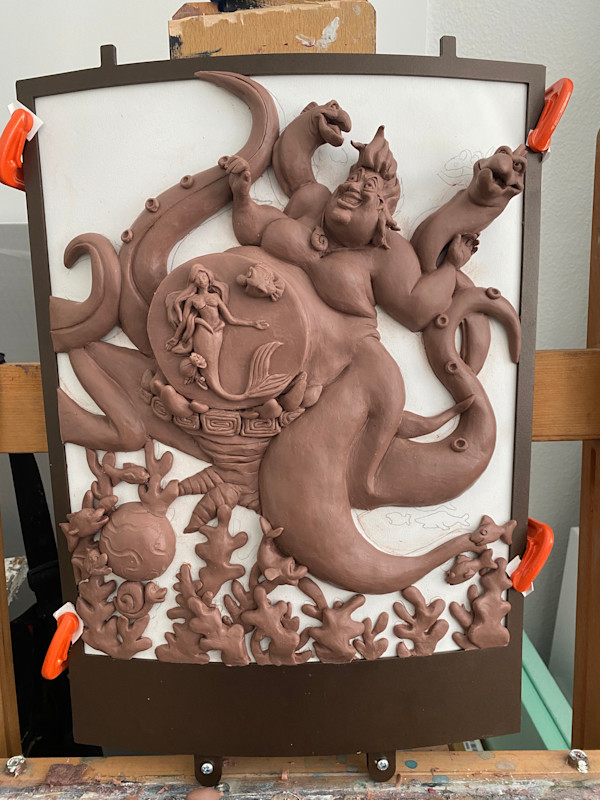 WAVE OF DECEPTION (URSULA) BRONZE RELIEF SCULPTURE ON BACK  BAR STOOL BACK VIEW by JACINTHE LACROIX. MASTER SCULPTOR AND ARTIST, Image 6.