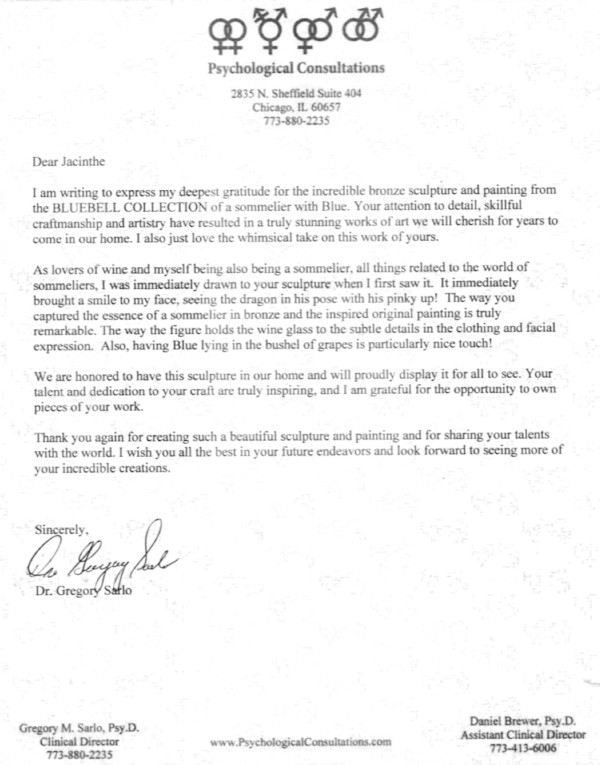 THANK YOU LETTERS by JACINTHE LACROIX. MASTER SCULPTOR AND ARTIST