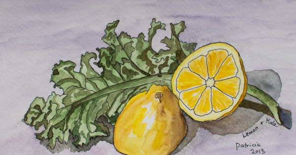 Lemon & Kale - watercolor framed by Patricia Gould
