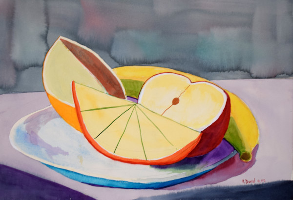 Still life with cut fruit by Robert A. Daniel