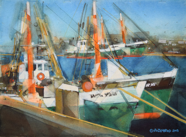 Wooden Fishing Boats in Provincetown by Donald Stoltenberg
