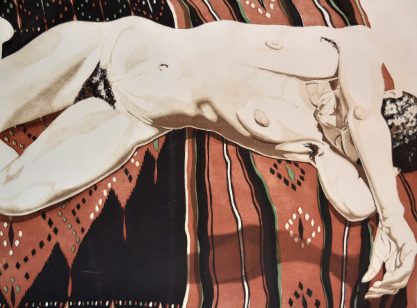Nude Lying on a Black and Red Blanket by Philip Pearlstein