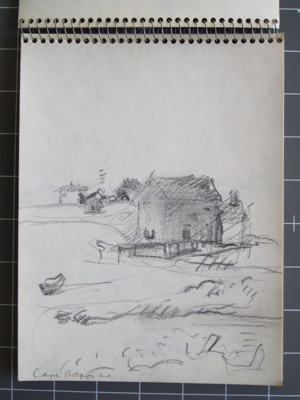 #2074 Sketchbook Cape Porpoise [August 1971] charcoal and colored pencil, 6x8"