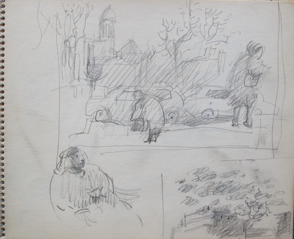 #2071 travel sketchbook, National Gallery D.C., pencil + pastel + watercolor, 8x10"