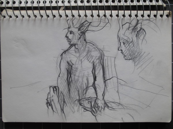 #2079 Sketchbook [1983-1984] Diana and Actaeon, pencil and ink, 8.5x5.5"