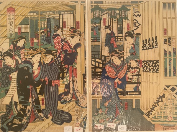 Lavish women standing in a room (diptych) by Toyohara Kunichika