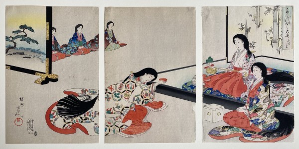 Women Sitting Amidst Silk Screens