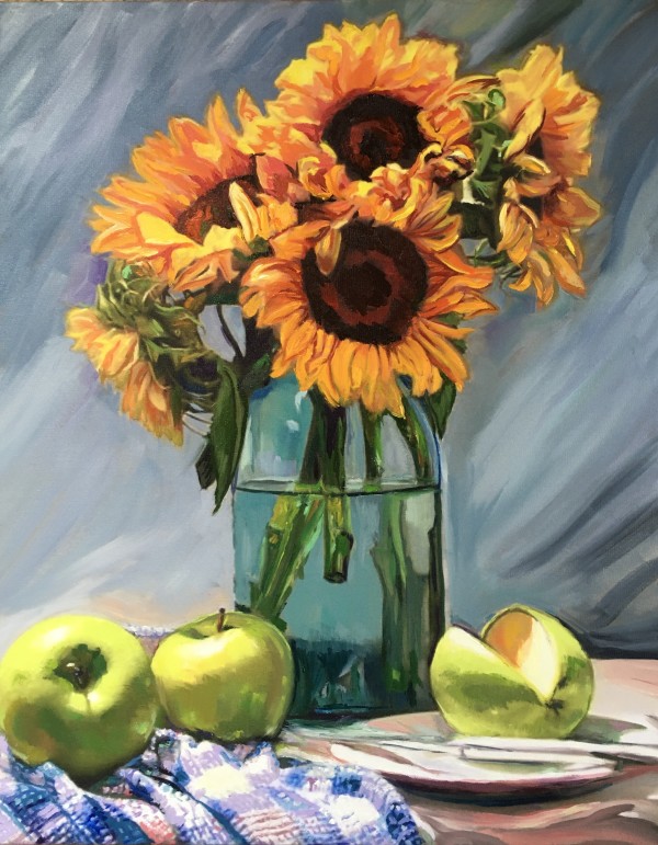 Sunflowers and Green Apples