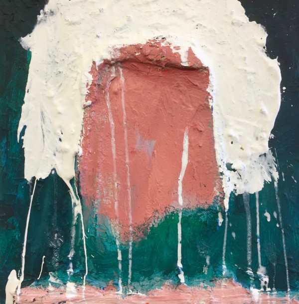 Transfiguration Pink on dark green with white halo by Stephen Bishop
