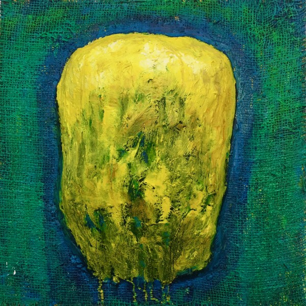 Yellow Impasto Gigante on Green with blue halo by Stephen Bishop