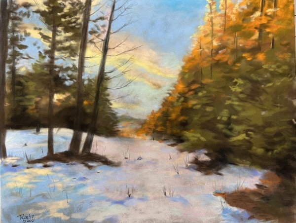 Winter Golds Original Pastel Painting by T Kurtz