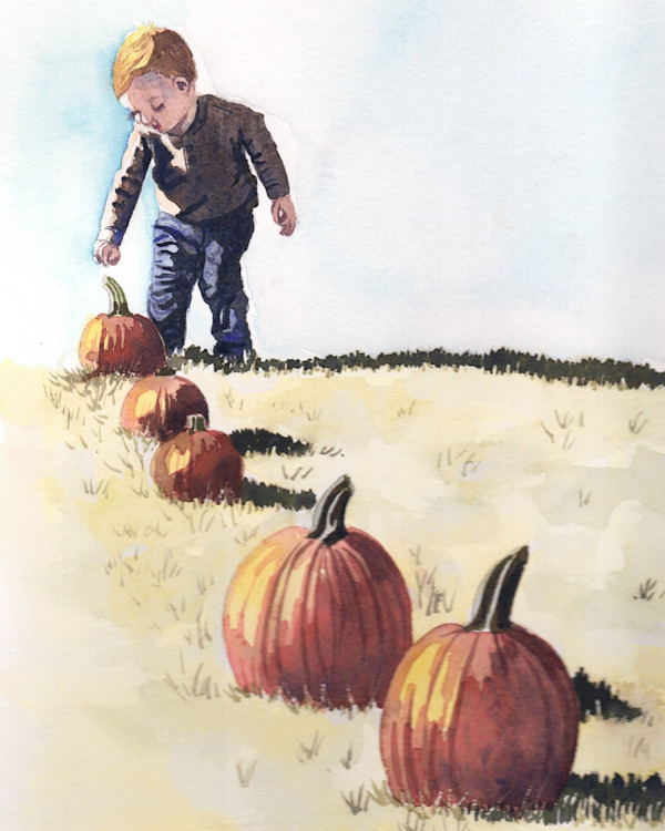 Boy with Pumpkins 2 by Michele Tabor Kimbrough