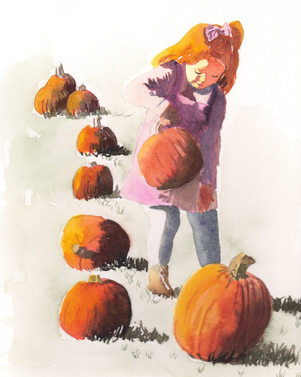 Girl with Pumkins by Michele Tabor Kimbrough