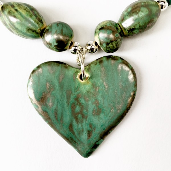 Green Heart Ceramic Beaded Necklace