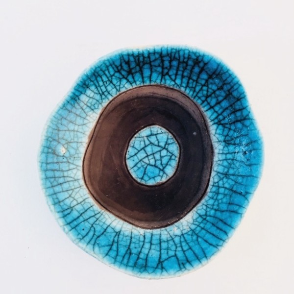 Turquoise Blue & Black Raku Ring Dish