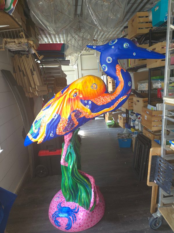 Painted Heron Sculpture by Katlyn Dorriety