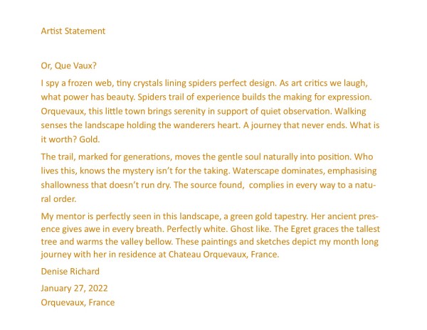 Chateau Orquevaux Residency Artist Statement