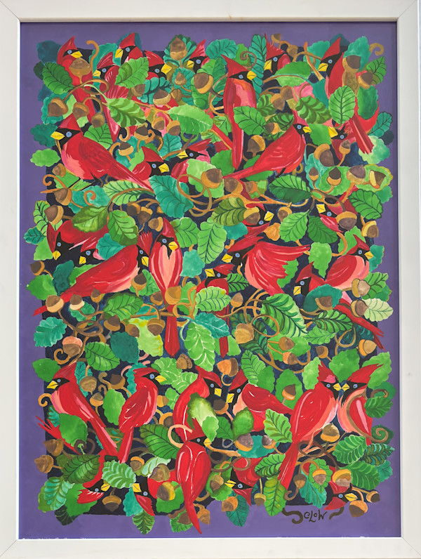 Cardinal and Oak Branches by Cynthia Low