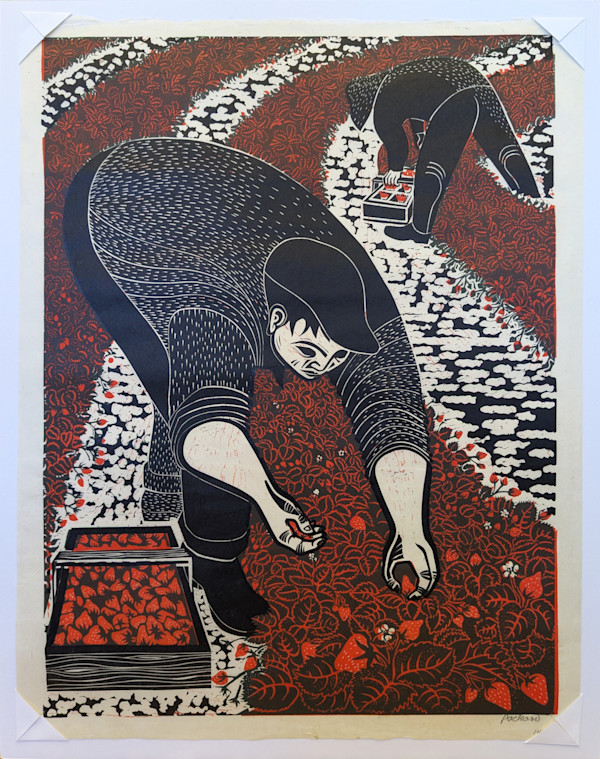 Strawberry Pickers (unmatted signed print on mulberry paper) by Emmy Lou Packard