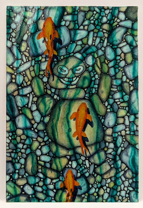 Naked Sumo Like Eskimo w/ Arms Above His Head at the Bottom of Koi Creek (postcard #664) by Daniel Watson