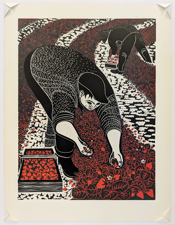Strawberry Pickers (unmatted on heavy paper) by Emmy Lou Packard