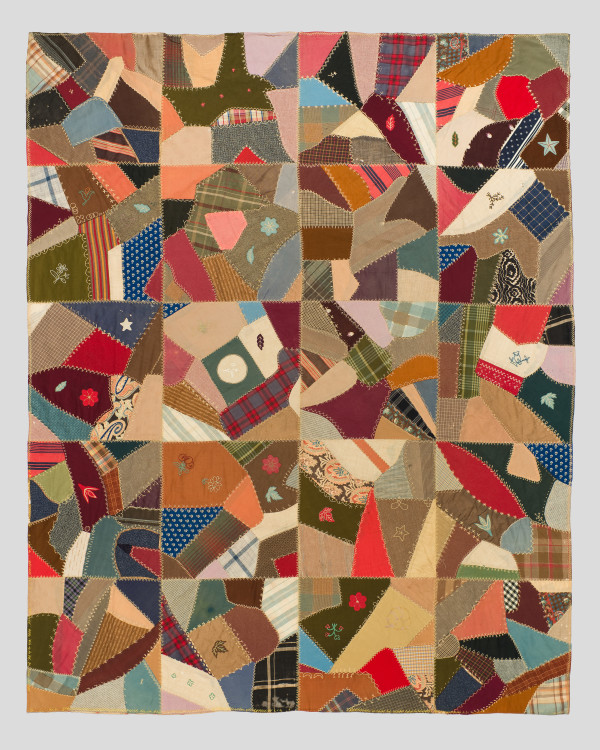 Wool Crazy Quilt with Applique by Unknown Artist
