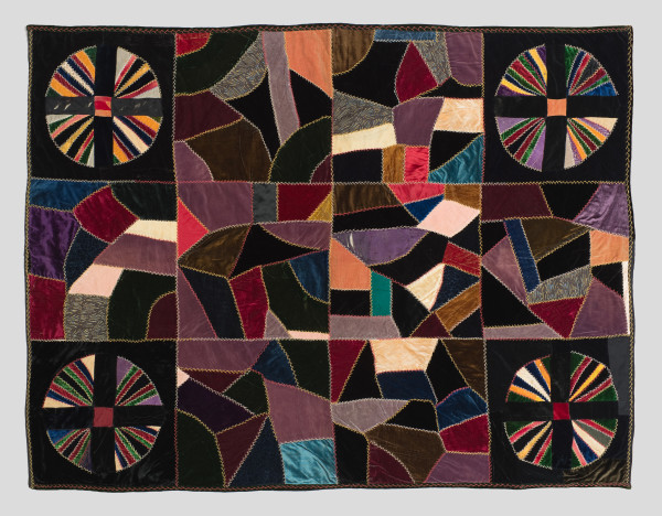 Crazy Quilt with Four Wheels in Corners Quilt by Unknown Artist