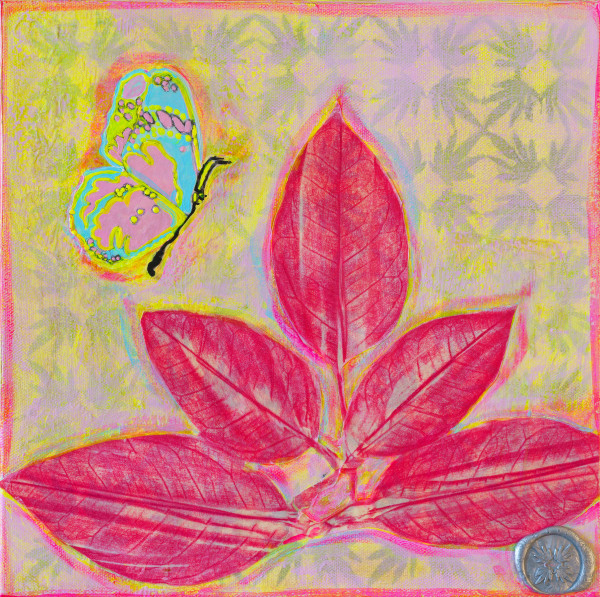 Fuchsia  Citrus Leaves with Butterflies I by Alexandra Anderson Bower
