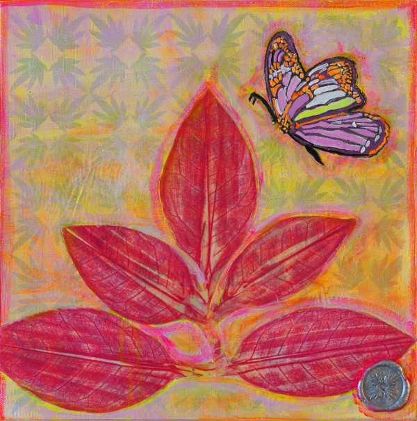 Fuchsia Citrus Leaves with Butterflies II by Alexandra Anderson Bower