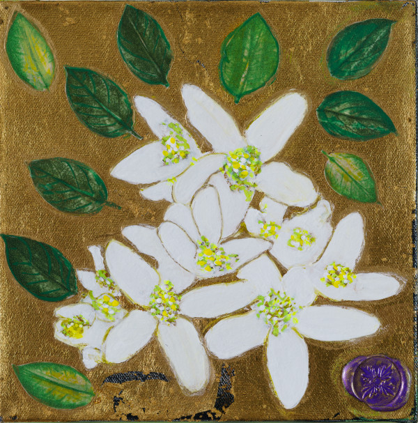 Gold Leaf with White Citrus Blossoms II by Alexandra Anderson Bower
