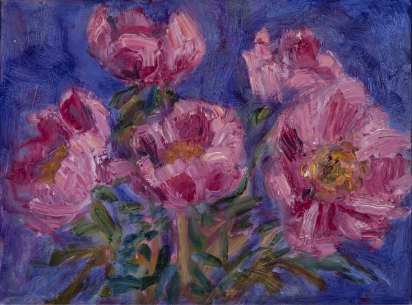 5 Peonies Purple Background by Frances Knight