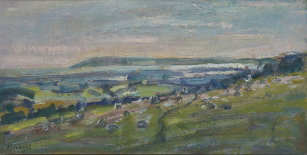 Towards the Isle of Wight Sheep on the Downs at Sunset by Frances Knight