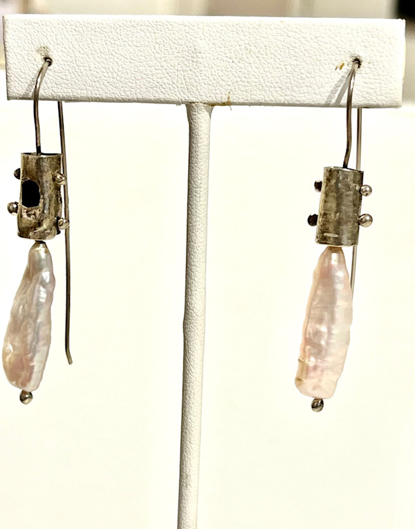 Baroque Pearl Distressed Tube Earrings by Denise Barr