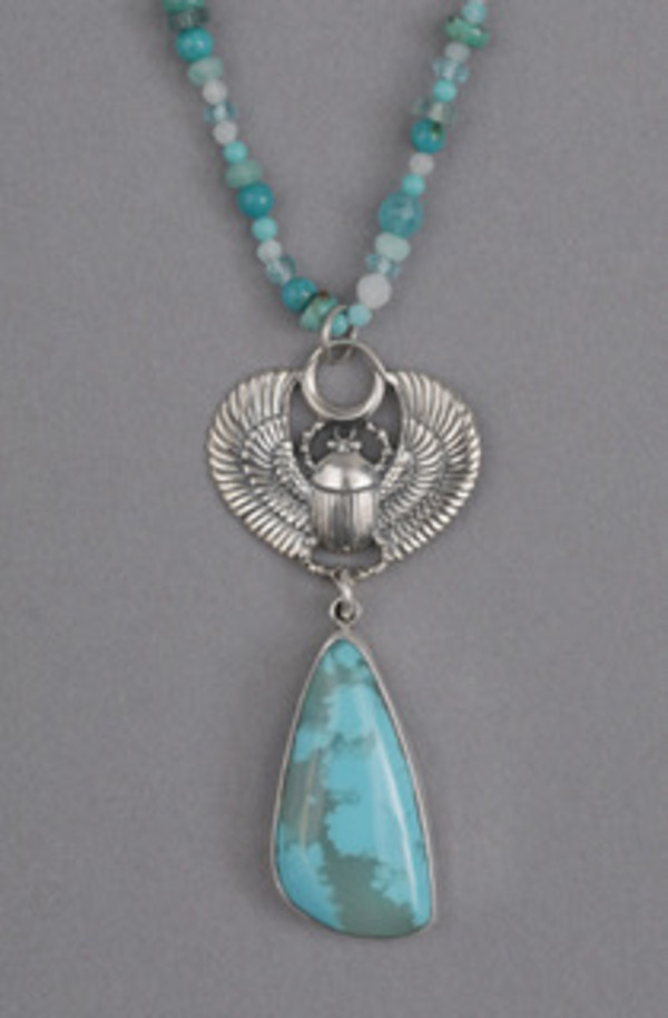 Turquoise and Winged Scarab Necklace by Denise Barr, Image 1.