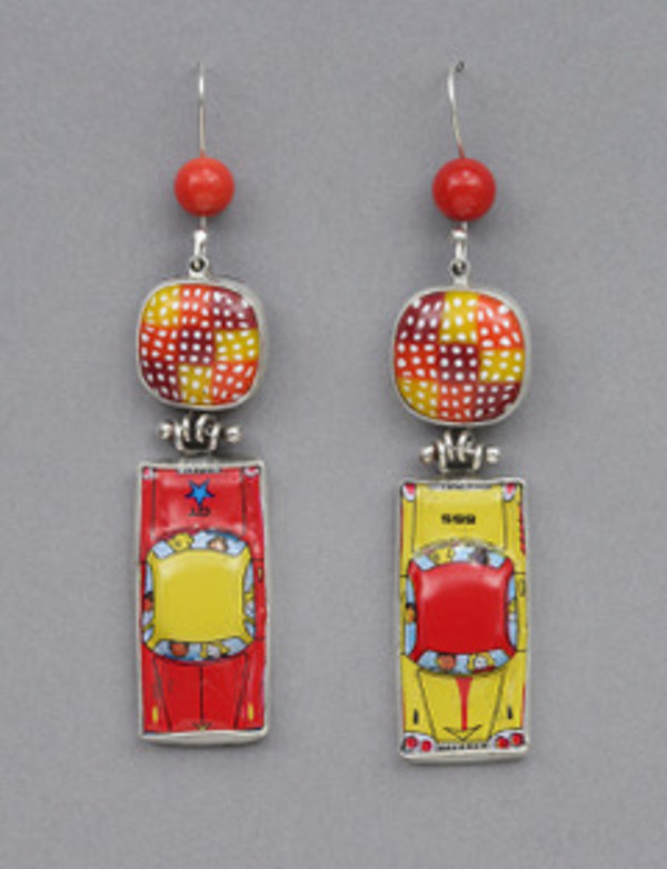 Red and Yellow Checkerboard Earrings by Denise Barr