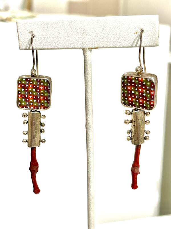 Branch Coral and Marquis Murrine Glass earrings by Denise Barr