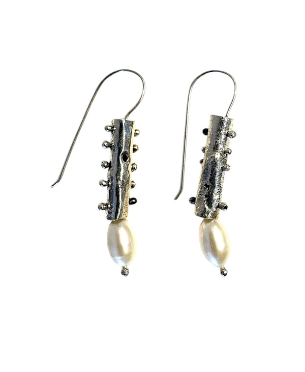 Large Oval Pearl Earrings by Denise Barr, Image 1.