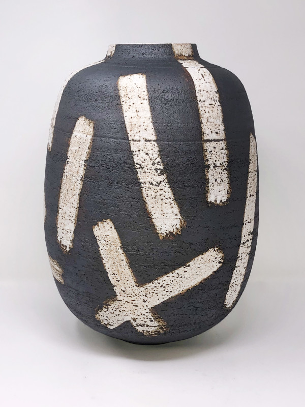 Black Ginger Jar With White X's by Brian O'Neill