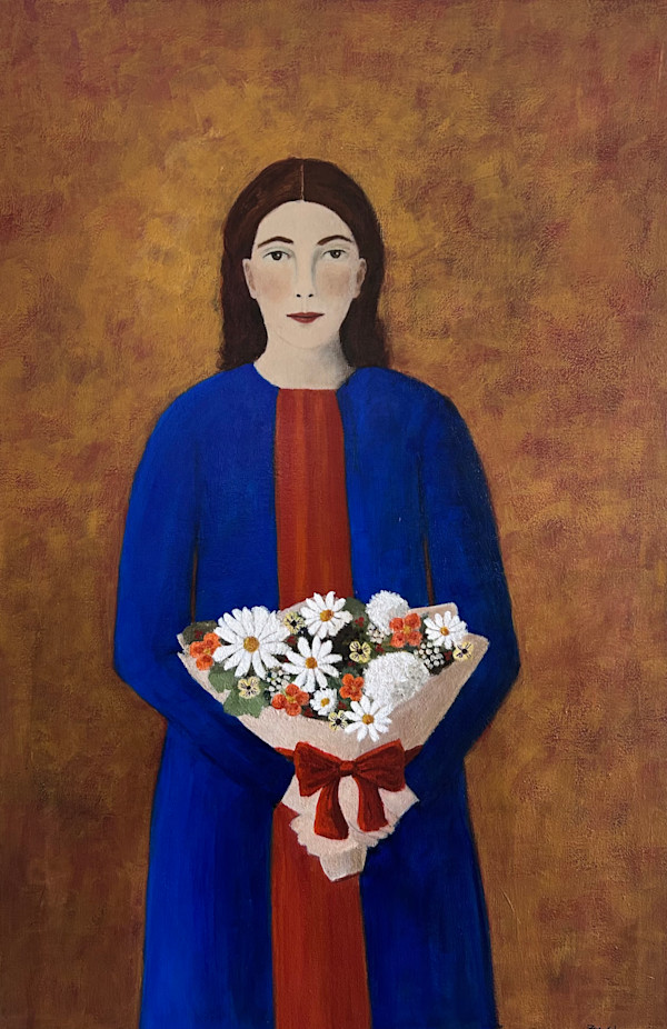 Woman with Bouquet and Red Bow by Zue Stevenson, Image 1.