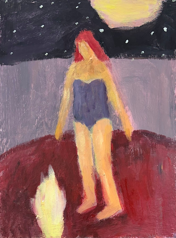Red Head with Fire and Moon by Laura Hudson
